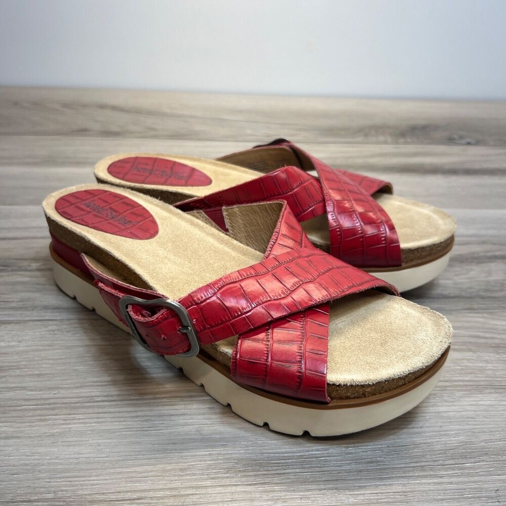 Josef Seibel CLEA 11‎ Slide Sandals Strappy Red Leather Platform EU 40 US 9-9.5
